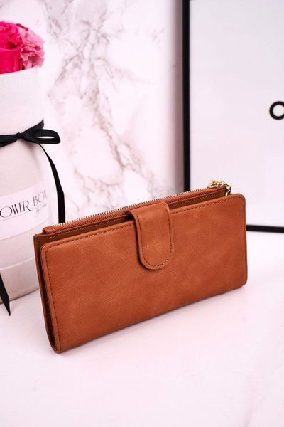 Duży Portfel Damski Z Dodatkową Portmonetką I Frędzlami Brązowy