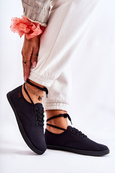 Damskie Klasyczne Tenisówki Wiązane Czarne Dellis