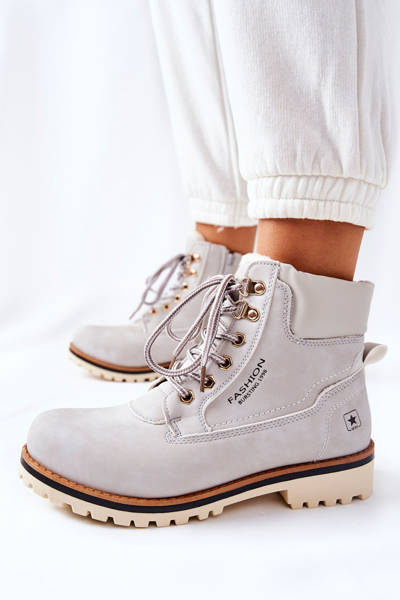 Damskie Trapery Timberki Z Ociepleniem Jasno Szare Tiempo