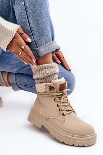 Trapery Damskie Skórzane Z Kożuchem Jasnobeżowe Lynnvia