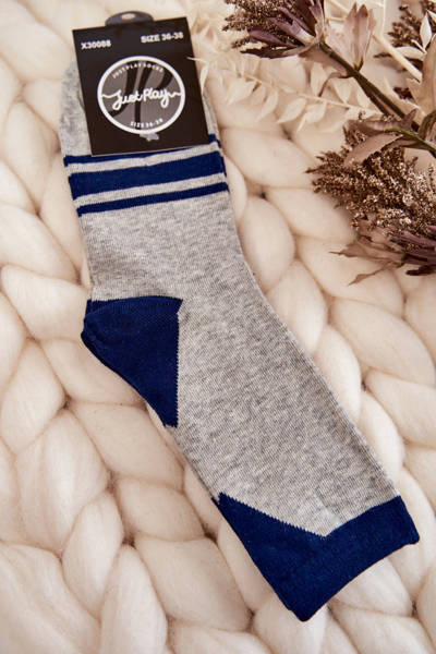 Damskie Skarpety Dwukolorowe Z Paskami Szaro-Granatowe