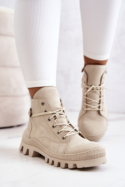 Botki Trapery Wiązane Beżowe Marsha