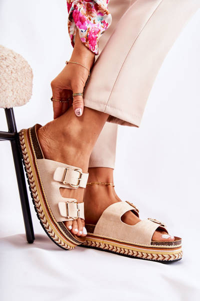 Damskie Klapki Na Platformie Beżowy Melisa