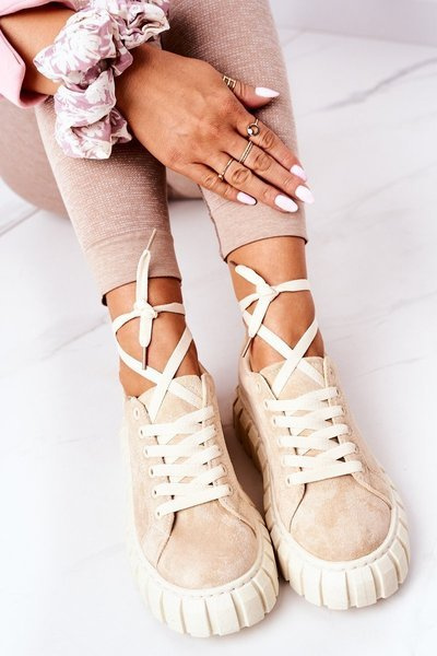 Zamszowe Tenisówki Na Platformie Beżowe Whatever