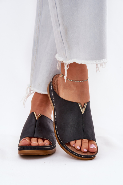 Wygodne Klapki Damskie Na Koturnie Czarne Claribelle