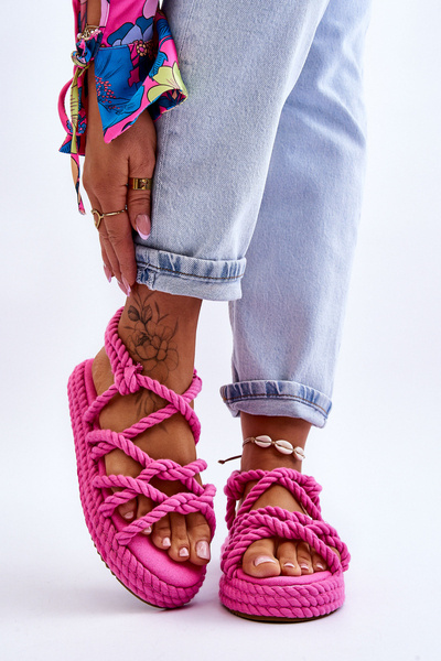 Damskie Modne Plecione Sandały Fuksja Tiffanie