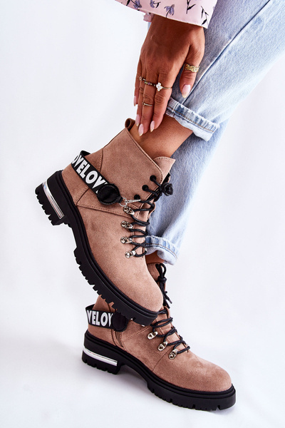 Zamszowe Ocieplane Botki Z Paskiem Brązowe Aurelio