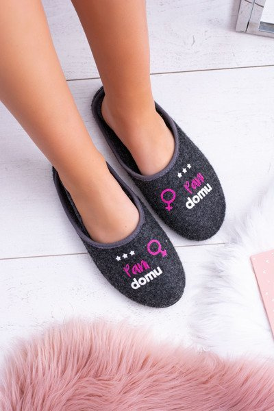 Dreex Filcowe Czarne Damskie Papcie Pani Domu Clara
