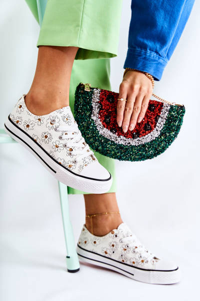 Niskie Damskie Trampki W Kwiaty Białe Janey