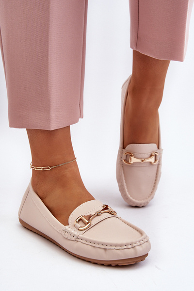 Damskie Klasyczne Mokasyny Eko Skórzane Beżowe Demese