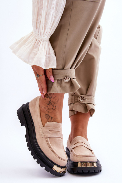 Klasyczne Zamszowe Mokasyny Z Ozdobą Beżowe Monaro