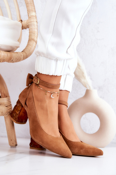 Zamszowe Czółenka Z Kokardką Maciejka 05059-29 Brązowe