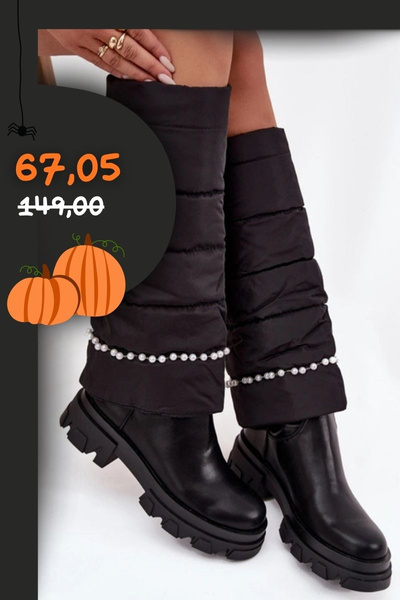 Kozaki Damskie Ocieplane Z Koralikami Czarne Irvette