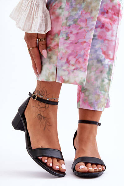 Skórzane Sandałki Na Obcasie Gładkie Czarne Inspire Me!