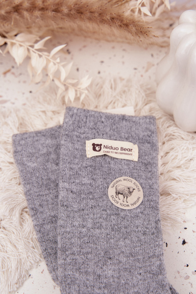 Ciepłe Wełniane Skarpetki Damskie Z Naszywką Szare