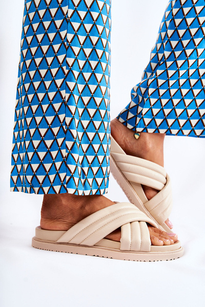 Klasyczne Damskie Klapki Skórzane Beżowe Daron