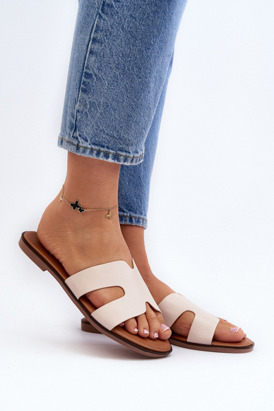 Damskie Klapki Z Wycięciem Beżowe Lumossa