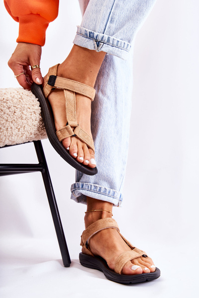 Damskie Zamszowe Sportowe Sandały Ciemnobeżowe Harris