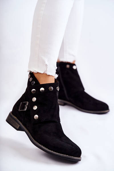 Damskie Zamszowe Botki Z Klamrą S. Barski Czarne Merk