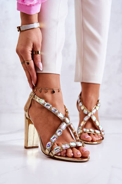 Sandały Damskie Na Słupku Lu Boo Złote 8258-1 Vernee