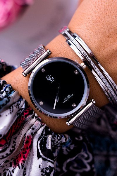 Damski Zegarek GG Luxe Szeroka Bransoleta Srebrny Vivena