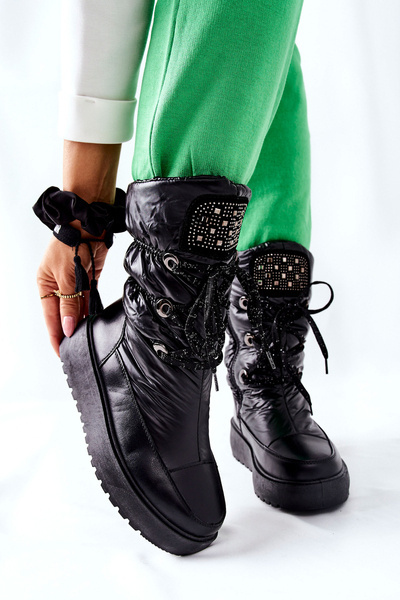 Damskie Śniegowce Ocieplane Czarne Chardonnay