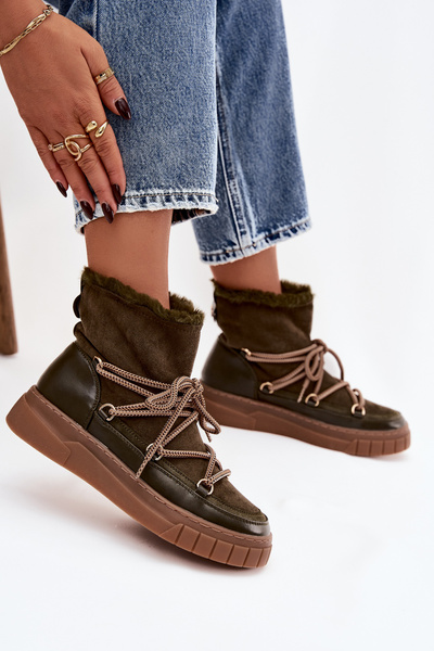 Śniegowce Damskie Z Wiązaniem Ciemnozielone Isalisse