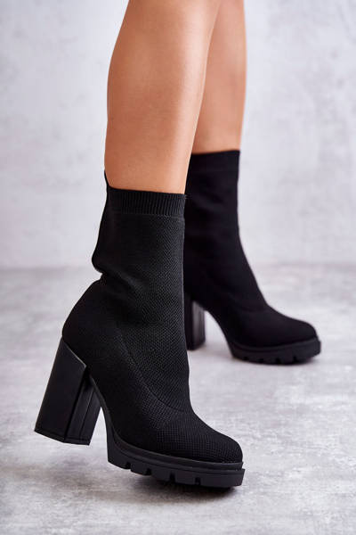 Damskie Botki Materiałowe Czarne Louve