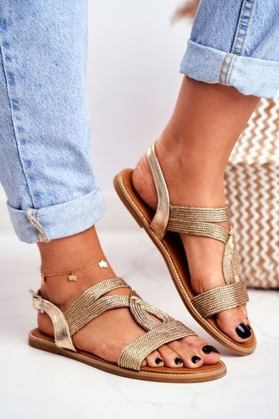 Sandały Damskie Płaskie Złote Rachel