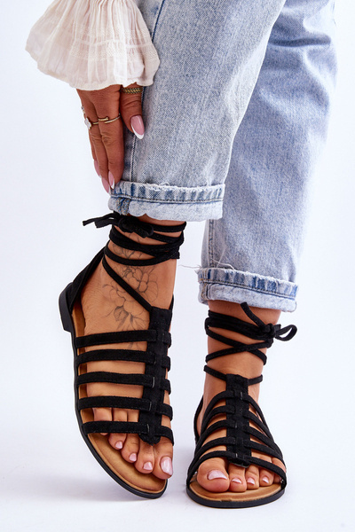 Damskie Zamszowe Sandały Rzymianki Czarne Sempre