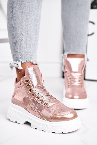 Sportowe Damskie Buty Ocieplane Różowo Złote Davan