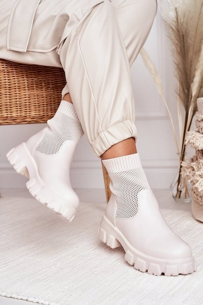 Damskie Skarpetkowe Botki Workery Ecru Stormy