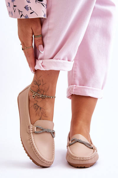 Damskie Wsuwane Mokasyny Z Błyszczącą Ozdobą Beżowe This Moment