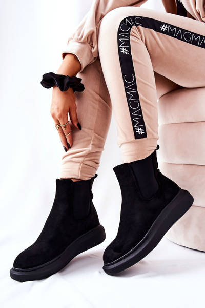 Zamszowe Botki Sztyblety Na Platformie Czarne Marissa