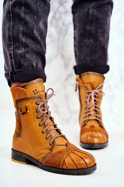 Botki Damskie Skórzane Ocieplane Maciejka Żółte 03961-07