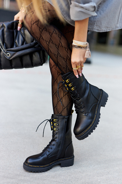 Wysokie Skórzane Workery Czarne Rockdale