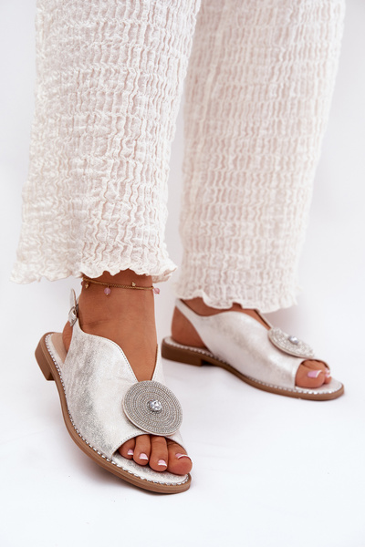 Połyskujące Sandały Damskie Ozdobnym Detalem S.Barski KV51-012 Srebrne