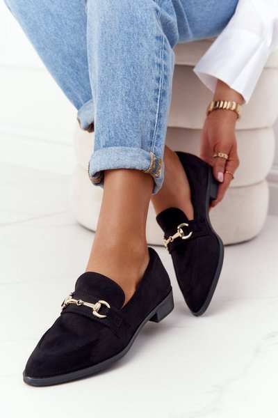 Eleganckie Damskie Mokasyny S.Barski Zamszowe Czarne