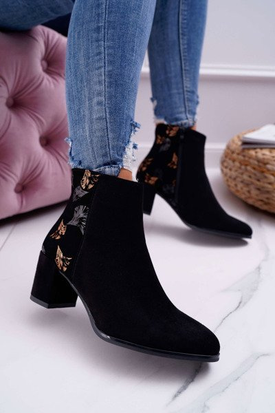 Botki Damskie Na Słupku Sergio Leone Czarne Beż BT521