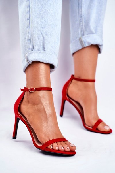 Sandały Damskie Na Szpilce Klasyczne Czerwone Basilian