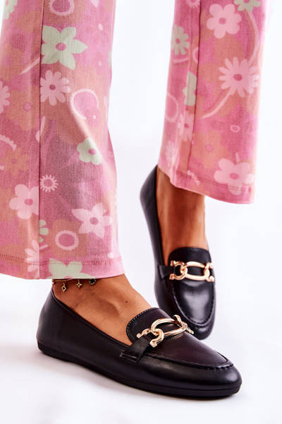 Skórzane Mokasyny Z Ozdobą Czarne Millario