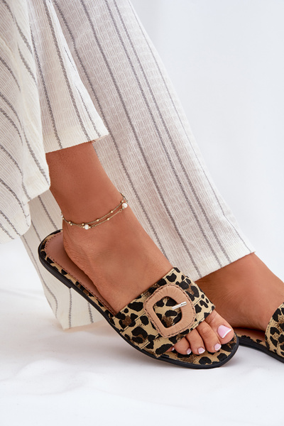 Płaskie Klapki Damskie Z Ozdobną Klamrą Panterka Clariola