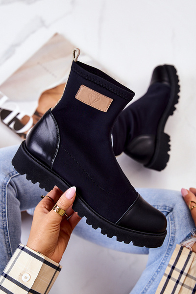 Materiałowe Botki Wsuwane Nicole Czarne 2705