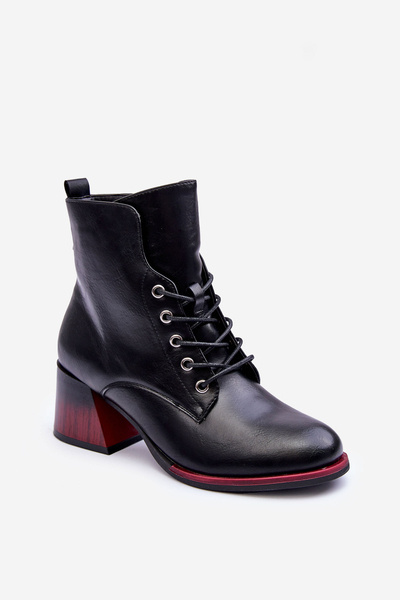 Skórzane Botki Na Obcasie Czarne Luloshe