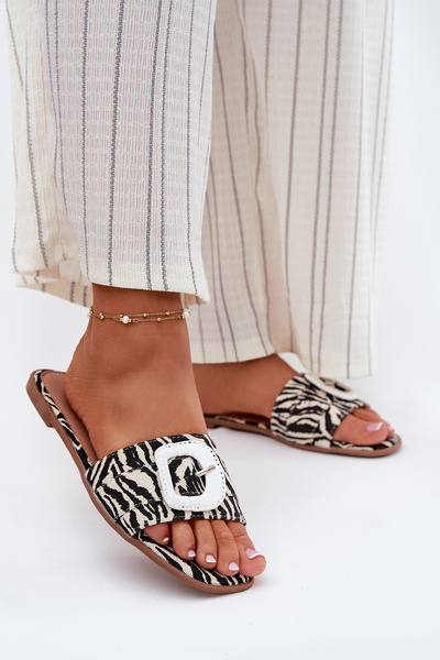 Płaskie Klapki Damskie Z Ozdobną Klamrą Zebra Clariola