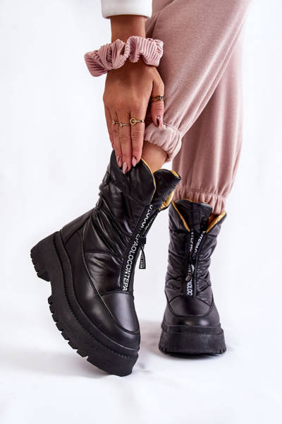 Wysokie Damskie Śniegowce Na Suwak Czarne Moira