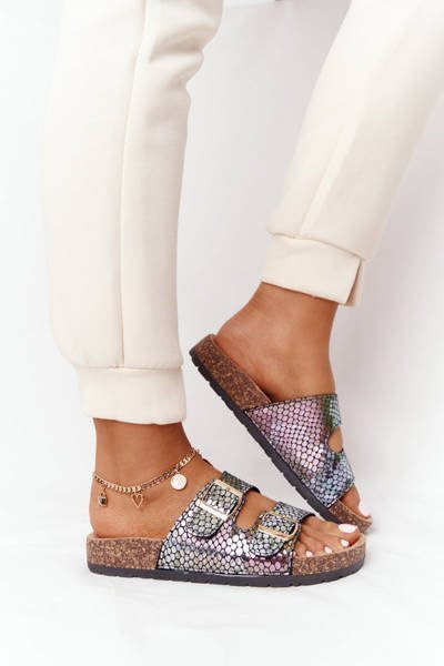 Klapki Na Korkowej Podeszwie Czarne Boa