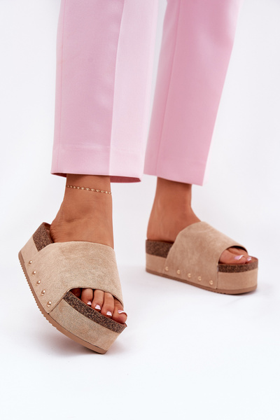 Klapki Damskie Na Masywnej Platformie Eko Zamszowe Khaki Vinnibe