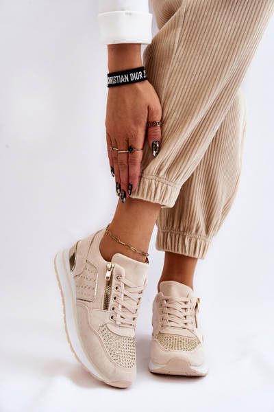 Damskie Buty Sportowe Z Ozdobnym Zamkiem Kremowe Adrea