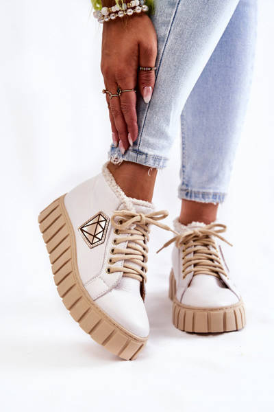 Skórzane Buty Sportowe Wiązane Białe Lewski Shoes 3252/N